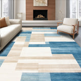 Ultra Soft Area Rug, Non Slip, Stain Resistant, Washable Area Rugs for Living Room, Bedroom, Modern Chroma Round Vibrant Light Blue and Beige Geometric Art(Blue)