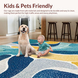 Ultra Soft Area Rug, Non Slip, Stain Resistant, Washable Area Rugs for Living Room, Bedroom, Funky Coastal Mosaic Rug Featuring Abstract Seashells and Surfboard Shapes(Blue)