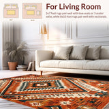 Ultra Soft Area Rug, Non Slip, Stain Resistant, Washable Area Rugs for Living Room, Bedroom, Vibrant Southwestern Rustic Aesthetic(Red)