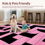 Ultra Soft Area Rug, Non Slip, Stain Resistant, Washable Area Rugs for Living Room, Bedroom, Dynamic Geometric Contrast Layout(Pink)