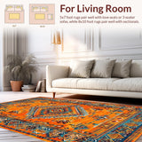 Ultra Soft Area Rug, Non Slip, Stain Resistant, Washable Area Rugs for Living Room, Bedroom, Trendy Bright Floral Geometry(Orange)