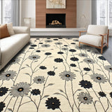 Ultra Soft Area Rug, Non Slip, Stain Resistant, Washable Area Rugs for Living Room, Bedroom, Artistic Daisy Bloom Entry With Modern Black Accent Floral Design(Beige)