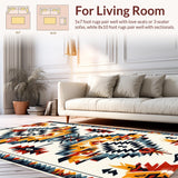 Ultra Soft Area Rug, Non Slip, Stain Resistant, Washable Area Rugs for Living Room, Bedroom, Southwestern Ivory Bathroom Rug with Non-Slip Backing(Red)