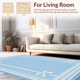 Ultra Soft Area Rug, Non Slip, Stain Resistant, Washable Area Rugs for Living Room, Bedroom, Sweet Ribbon Accent Rug Preppy Decor Coquette Style Chic Bathroom Carpet(Blue)