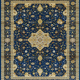 Ultra Soft Area Rug, Non Slip, Stain Resistant, Washable Area Rugs for Living Room, Bedroom, Artistic Gold-Like Decorative Elements(Blue)
