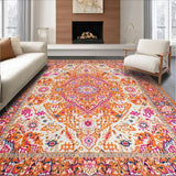 Ultra Soft Area Rug, Non Slip, Stain Resistant, Washable Area Rugs for Living Room, Bedroom, Striking Eclectic Floral Fusion(Orange)