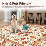 Ultra Soft Area Rug, Non Slip, Stain Resistant, Washable Area Rugs for Living Room, Bedroom, Rustic Warm Floral Tapestry Feel(Ivory)