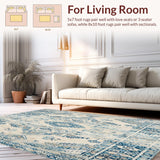 Ultra Soft Area Rug, Non Slip, Stain Resistant, Washable Area Rugs for Living Room, Bedroom, Chic Vintage Boho Area Neutral Beige Blue(Beige)