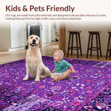 Ultra Soft Area Rug, Non Slip, Stain Resistant, Washable Area Rugs for Living Room, Bedroom, Rustic Floral Vintage Aesthetic(Purple)