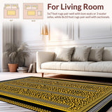 Ultra Soft Area Rug, Non Slip, Stain Resistant, Washable Area Rugs for Living Room, Bedroom, Stylish Nature-Inspired Graphic Rug(Gold)