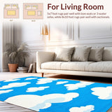 Ultra Soft Area Rug, Non Slip, Stain Resistant, Washable Area Rugs for Living Room, Bedroom, Playful Fluffy Cloud Motif(Blue)