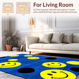 Ultra Soft Area Rug, Non Slip, Stain Resistant, Washable Area Rugs for Living Room, Bedroom, Playful Geometric Face Pattern(Blue)