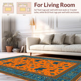 Ultra Soft Area Rug, Non Slip, Stain Resistant, Washable Area Rugs for Living Room, Bedroom, Playful Orange and Blue Fusion(Orange)