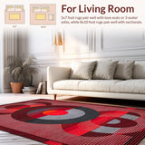 Ultra Soft Area Rug, Non Slip, Stain Resistant, Washable Area Rugs for Living Room, Bedroom, Dynamic Modern Red Pattern Play(Red)