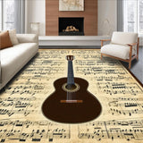Ultra Soft Area Rug, Non Slip, Stain Resistant, Washable Area Rugs for Living Room, Bedroom, Acoustic Guitar Silhouette Music Themed Area Rug With Non Slip Backing(Black)