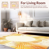 Ultra Soft Area Rug, Non Slip, Stain Resistant, Washable Area Rugs for Living Room, Bedroom, Eclectic Boho Area with Radiant Sunburst Design and Gentle Beige Gradients(Yellow)
