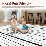 Ultra Soft Area Rug, Non Slip, Stain Resistant, Washable Area Rugs for Living Room, Bedroom, Front Porch Mat: Contrast Line Design Woven Floor Art(Black)