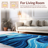 Ultra Soft Area Rug, Non Slip, Stain Resistant, Washable Area Rugs for Living Room, Bedroom, Modern Vibrant Space Inspired Pattern(Blue)