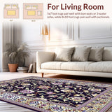 Ultra Soft Area Rug, Non Slip, Stain Resistant, Washable Area Rugs for Living Room, Bedroom, Vibrant Floral Accents on Beige(Purple)