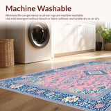 Ultra Soft Area Rug, Non Slip, Stain Resistant, Washable Area Rugs for Living Room, Bedroom, Artistic Retro Floral Composition(Pink)