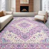 Ultra Soft Area Rug, Non Slip, Stain Resistant, Washable Area Rugs for Living Room, Bedroom, Contemporary Circular Floral Aesthetic(Purple)