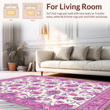 Ultra Soft Area Rug, Non Slip, Stain Resistant, Washable Area Rugs for Living Room, Bedroom, Whimsical Floral Boho Aesthetic(Ivory)