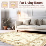 Ultra Soft Area Rug, Non Slip, Stain Resistant, Washable Area Rugs for Living Room, Bedroom, Refined Cream and Beige with Traditional Oriental Floral Design(Beige)