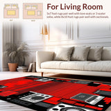 Ultra Soft Area Rug, Non Slip, Stain Resistant, Washable Area Rugs for Living Room, Bedroom, Striking Red and Black Musical Motifs(Red)