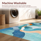 Ultra Soft Area Rug, Non Slip, Stain Resistant, Washable Area Rugs for Living Room, Bedroom, Turtle Themed Swimmer Surfboard Accent Rug With Abstract Ocean Swirl Design(Blue)