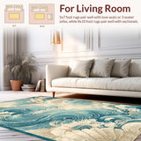 Ultra Soft Area Rug, Non Slip, Stain Resistant, Washable Area Rugs for Living Room, Bedroom, Seashell Dream Coastal Runner Rug with Ocean Currents and Maritime Motifs Design(Blue)