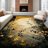 Ultra Soft Area Rug, Non Slip, Stain Resistant, Washable Area Rugs for Living Room, Bedroom, Artful Abstract Black Tones(Gold)