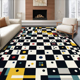 Ultra Soft Area Rug, Non Slip, Stain Resistant, Washable Area Rugs for Living Room, Bedroom, Whimsical Minimalist Tiled Aesthetic(Black)