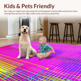 Ultra Soft Area Rug, Non Slip, Stain Resistant, Washable Area Rugs for Living Room, Bedroom, Striking Light-Up Kaleidoscopic Design(Pink)