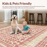 Ultra Soft Area Rug, Non Slip, Stain Resistant, Washable Area Rugs for Living Room, Bedroom, Rustic Red Trellis Area with Boho Charm(Red)