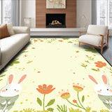 Ultra Soft Area Rug, Non Slip, Stain Resistant, Washable Area Rugs for Living Room, Bedroom, Charming Rabbit Floral Arrangement(Beige)