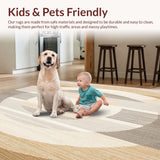 Ultra Soft Area Rug, Non Slip, Stain Resistant, Washable Area Rugs for Living Room, Bedroom, Braided Round Area with Minimalist Concentric Rings and Warm Tones(Beige)