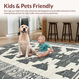 Ultra Soft Area Rug, Non Slip, Stain Resistant, Washable Area Rugs for Living Room, Bedroom, Neutral Toned Geometric Motif(Gray)