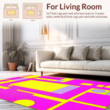 Ultra Soft Area Rug, Non Slip, Stain Resistant, Washable Area Rugs for Living Room, Bedroom, Eclectic Color Burst Geometric Style(Pink)