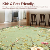 Ultra Soft Area Rug, Non Slip, Stain Resistant, Washable Area Rugs for Living Room, Bedroom, Floral Inspired Washable Area Rug with Non Slip Backing and Boho Charm(Green)
