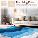 Ultra Soft Area Rug, Non Slip, Stain Resistant, Washable Area Rugs for Living Room, Bedroom, Serene Gradient Wave Motif(Blue)