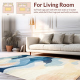 Ultra Soft Area Rug, Non Slip, Stain Resistant, Washable Area Rugs for Living Room, Bedroom, Modern Surf Culture Runner Rug with Wave Geometry and Playful Character Emblems(Blue)