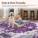 Ultra Soft Area Rug, Non Slip, Stain Resistant, Washable Area Rugs for Living Room, Bedroom, Timeless Diamond Medallion Elegance(Purple)