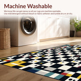 Ultra Soft Area Rug, Non Slip, Stain Resistant, Washable Area Rugs for Living Room, Bedroom, Whimsical Minimalist Tiled Aesthetic(Black)