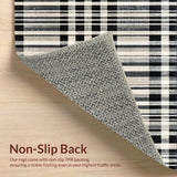 Ultra Soft Area Rug, Non Slip, Stain Resistant, Washable Area Rugs for Living Room, Bedroom, Urban Chic Rug Featuring Graphic Stripe Harmony and Monochrome Dash Artwork(Black)