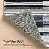 Ultra Soft Area Rug, Non Slip, Stain Resistant, Washable Area Rugs for Living Room, Bedroom, Layered Contrast Stripe Rug Featuring Dynamic Black and White Band Patterns(Black)
