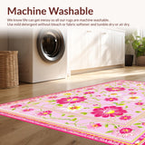 Ultra Soft Area Rug, Non Slip, Stain Resistant, Washable Area Rugs for Living Room, Bedroom, Delicate Flower Arrangement Style(Pink)