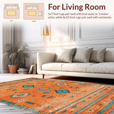 Ultra Soft Area Rug, Non Slip, Stain Resistant, Washable Area Rugs for Living Room, Bedroom, Radiant Earth Tones Abstract Design(Orange)