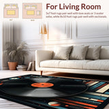 Ultra Soft Area Rug, Non Slip, Stain Resistant, Washable Area Rugs for Living Room, Bedroom, Rustic Half Circle Music Motif(Black)