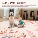 Ultra Soft Area Rug, Non Slip, Stain Resistant, Washable Area Rugs for Living Room, Bedroom, Vibrant Boho Leafy Design(Beige)