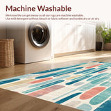 Ultra Soft Area Rug, Non Slip, Stain Resistant, Washable Area Rugs for Living Room, Bedroom, Sunrise Surfboard Art Rug with Swirling Aqua Lines and Coral Geometric Details(Blue)